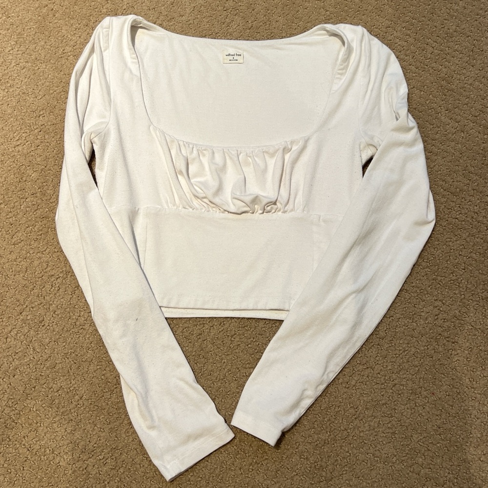 Aritzia Wilfred Free Long Sleeve White Ruched Blouse